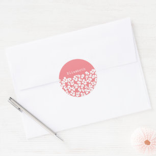 Korallenblättrige Blume-Muster Monogramm Runder Aufkleber