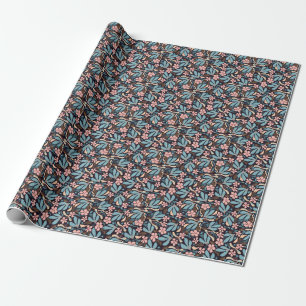 Korallenblaue Blumen-Dunkel-Druck Geschenkpapier