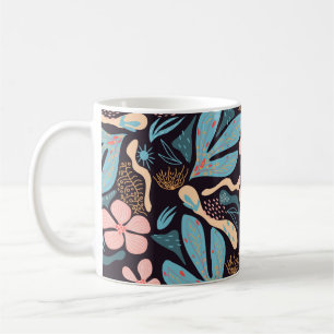 Korallenblaue Blumen-Dunkel-Druck Kaffeetasse