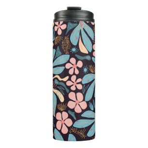 Korallenblaue Blumen-Dunkel-Druck Thermosbecher
