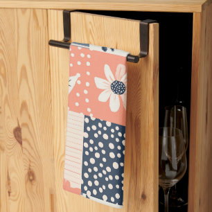 Korallenblaue Navy Florale Patchwork-Quilt-Muster Geschirrtuch