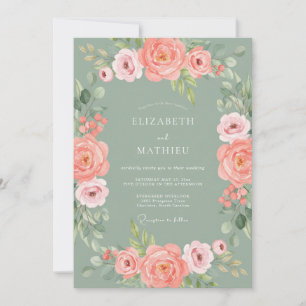 Korallenblüten-Rand-Hochzeit Einladung