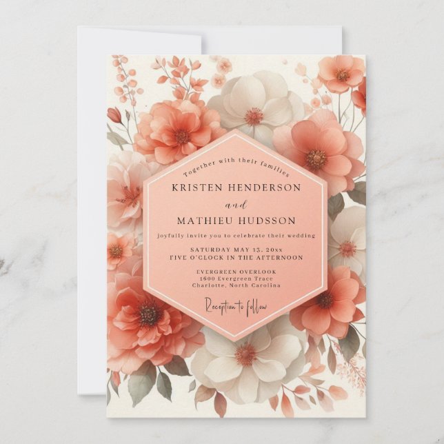 Korallenblüten Romantische Hochzeit Einladung (Vorderseite)