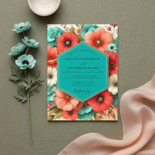 Korallenblüten-Romanze-Hochzeit Einladung