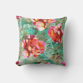 Korallenblüten-Teal-Kissen - Boho-Vintage-Polster Kissen