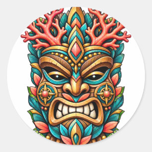 Korallenblüten-Tiki-Aufkleber Runder Aufkleber