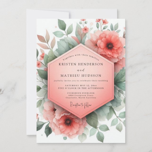 Korallenblüten Whimsical-Hochzeit Einladung (Vorderseite)