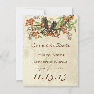 Korallenblütenzweig Vintage Vögel Save the Date Einladung