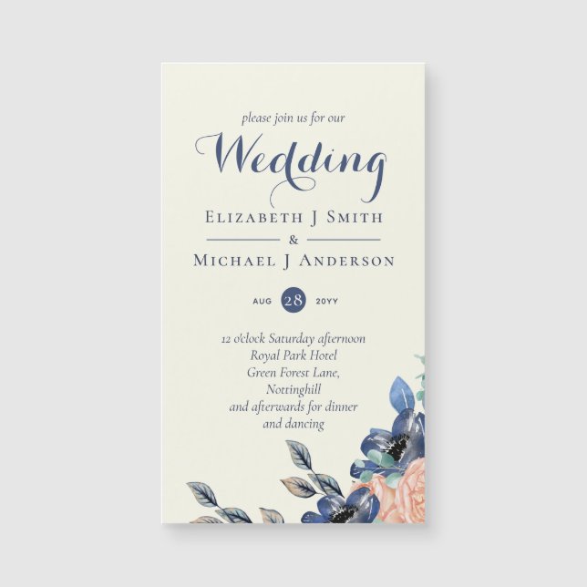 Koralleneleganz der Marine - Blumenhochzeiten Magnetkarte (Vorderseite)