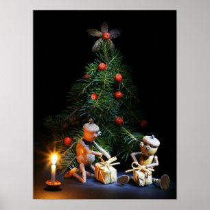 Korallenelfen mit Weihnachtsbaum - Weihnachtsposte Poster