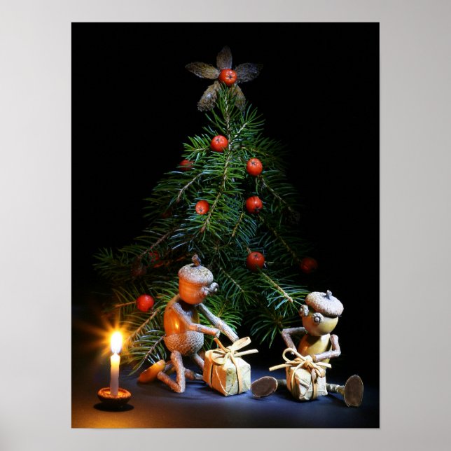 Korallenelfen mit Weihnachtsbaum - Weihnachtsposte Poster (Vorne)