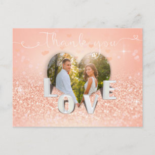 Korallenfaltendes Herz-Foto Hochzeit - Danke Karte