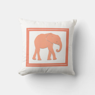 Korallenfarbe und Weiße Silhouette Elefant Kissen