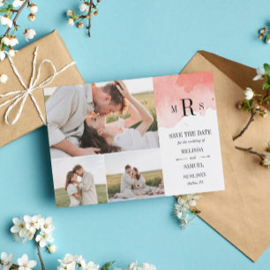 Korallenfarben-Monogramm-FotoCollage Save The Date