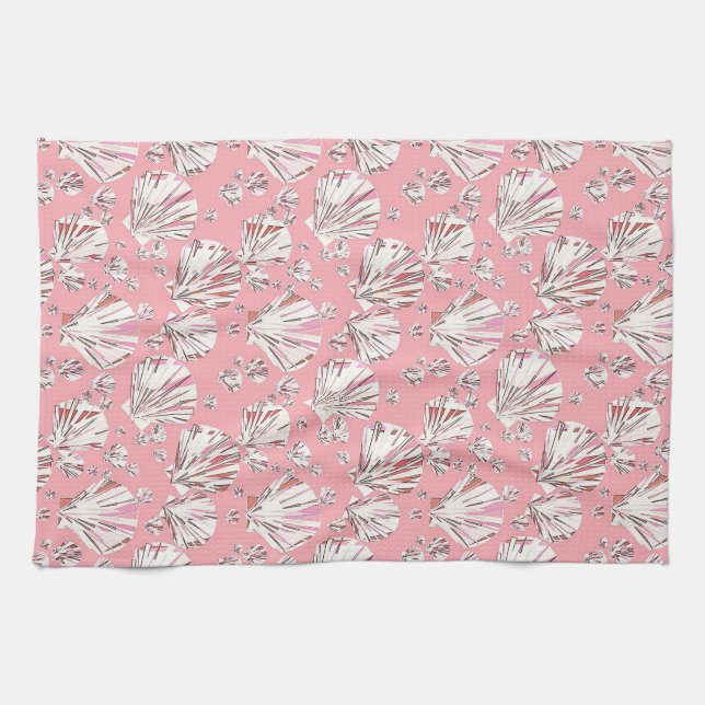 Korallenfarben, weiße und rosa Muscheln, rosa Hint Handtuch (Horizontal)