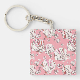 Korallenfarben, weiße und rosa Muscheln, rosa Hint Schlüsselanhänger