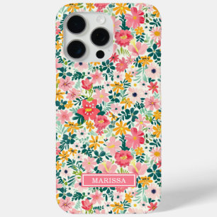 Korallenfarbene Ditsy-Blumen mit Monogramm Case-Mate iPhone Hülle