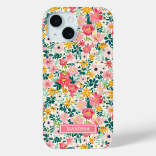 Korallenfarbene Ditsy-Blumen mit Monogramm Case-Mate iPhone Hülle