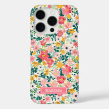 Korallenfarbene Ditsy-Blumen mit Monogramm