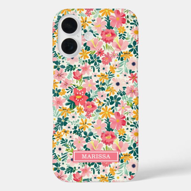 Korallenfarbene Ditsy-Blumen mit Monogramm Case-Mate iPhone Hülle (Rückseite)
