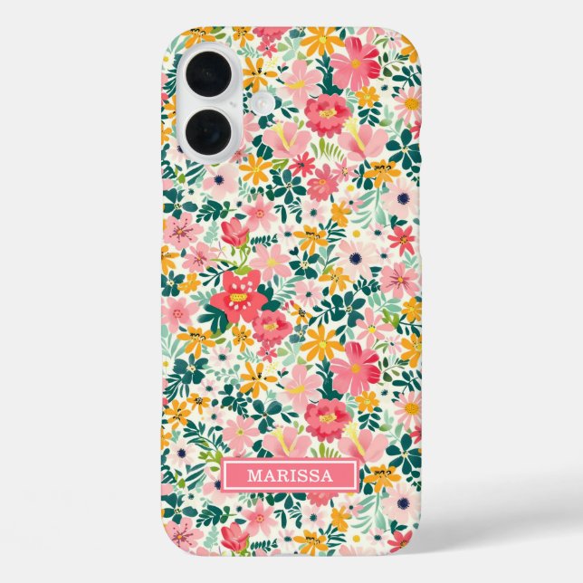 Korallenfarbene Ditsy-Blumen mit Monogramm Case-Mate iPhone Hülle (Rückseite)