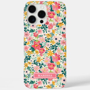 Korallenfarbene Ditsy-Blumen mit Monogramm iPhone 16 Pro Max Hülle