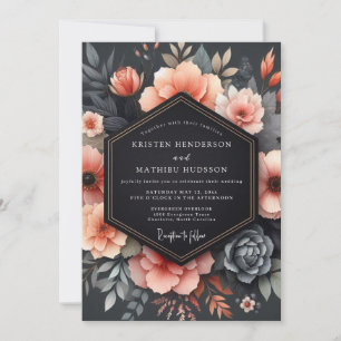 Korallenfarbene düstere Blumenhochzeit Einladung