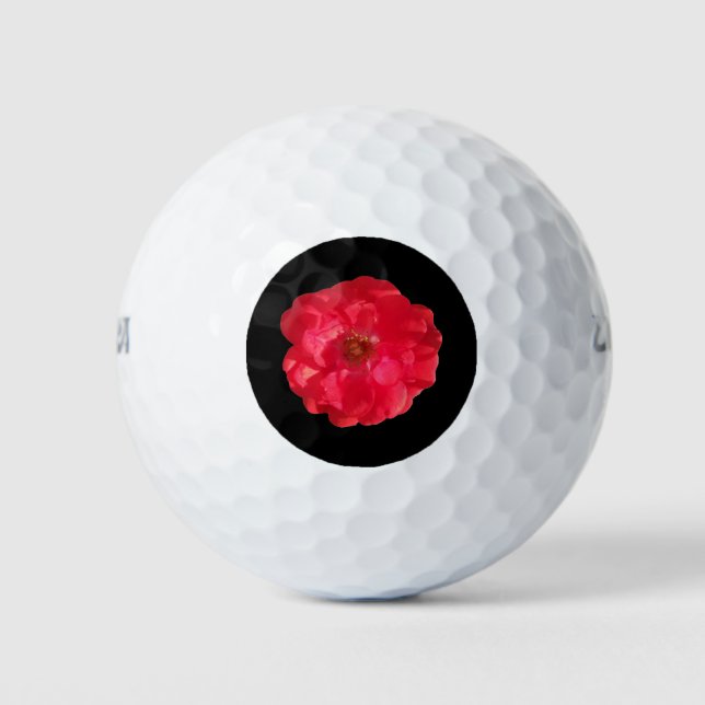 Korallenfarbene Rose auf schwarz Golfball (Vorderseite)