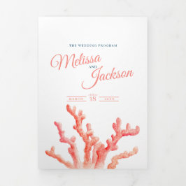 Korallenfarbenkunst Hochzeit Dreifach-gefaltete Programmkarte