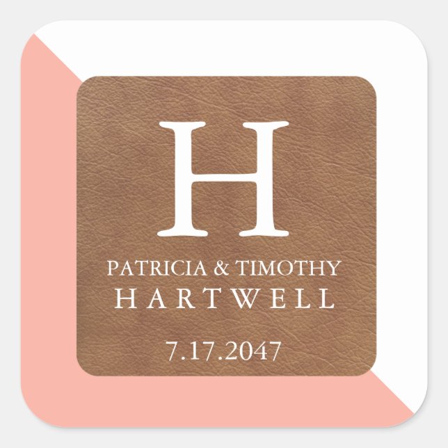 Korallenfarbsplit-Imitate Lederpflaster Quadratischer Aufkleber (Vorderseite)