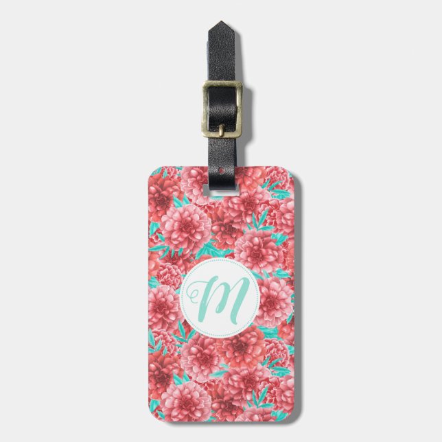 Korallenflorale Muster und Monogramm Gepäckanhänger (Vorderseite vertikal)