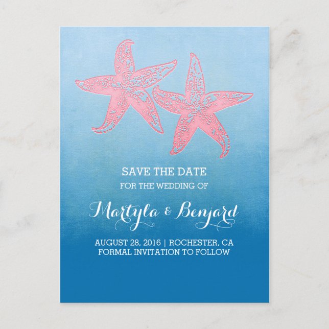 Korallenfrüchte-Pärchen Save the Date Ankündigungspostkarte (Vorderseite)