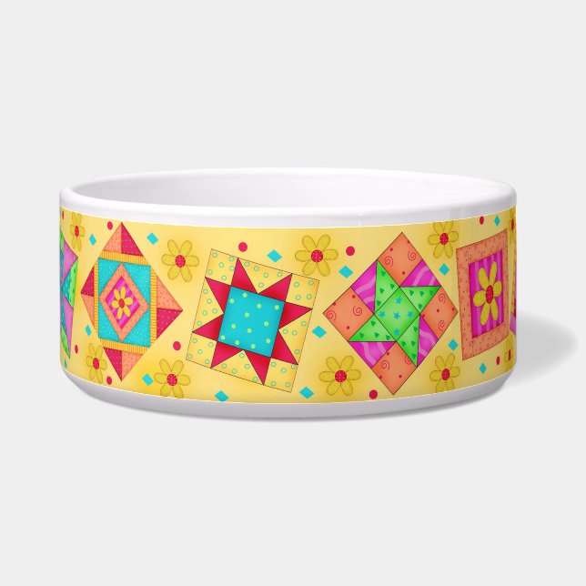 Korallengelb-Quilt-Blockhunde-Futter-Schüssel Napf (Rechts)