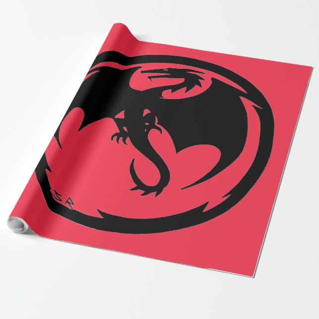 Korallenglanzpapier für schwarze Drachen Geschenkpapier (Ungerollt)