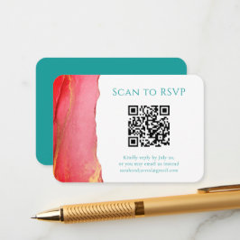 Korallengrüne QR-Code Hochzeitkarte für RSVP Begleitkarte
