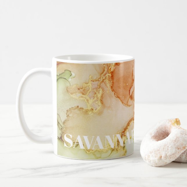 Korallengrüner Alkohol Tinte Tasse Kaffee (Mit Donut)