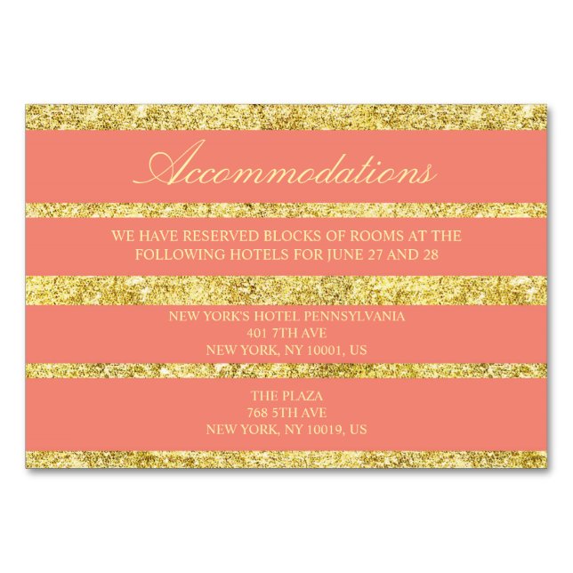 Korallenhochzeitkarten Gold Foil Effekt Tischnummer (Vorderseite)
