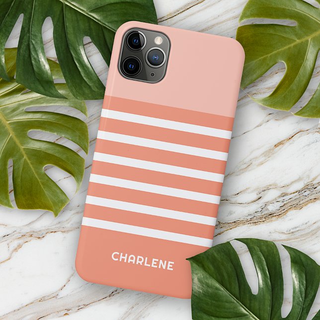 Korallenlachs Peach Orange White Stripes Muster Case-Mate iPhone Hülle (Von Creator hochgeladen)
