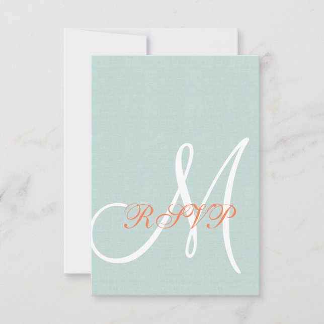 Korallenminze Grüne Linen Rustic Wedding RSVP Card (Vorderseite)