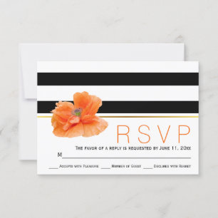 Korallenmohn, Schwarz-weiße Streifen Hochzeit RSVP