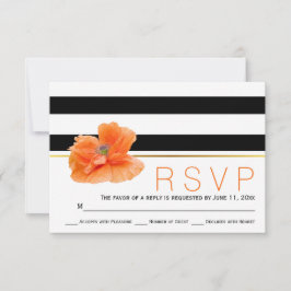 Korallenmohn, Schwarz-weiße Streifen Hochzeit RSVP Karte