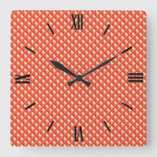 Korallenorange, Emaille-Look, besetzte Gitterstruk Quadratische Wanduhr