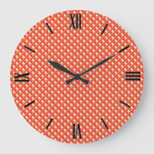 Korallenorange, Emaille-Look, gestopftes Gitter Große Wanduhr