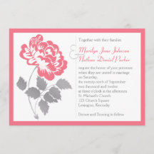 Korallenpeony mit Einladung zur Hochzeit von Gray