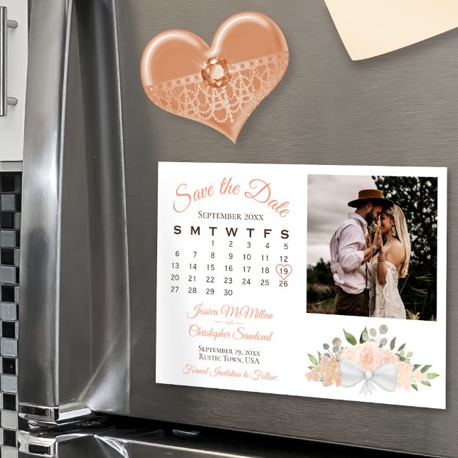 Korallenpfirsichkalender und Foto Save the Date Magneteinladung (Magnetic for Easy display!)