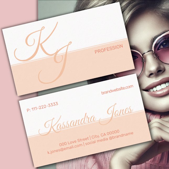 Korallenpfirsichweiße Minimalistische Handschrift  Visitenkarte (Von Creator hochgeladen)