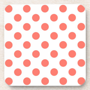 Korallenpolka-Punkte auf weiß Getränkeuntersetzer