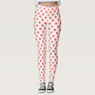 Korallenpolka-Punkte auf weiß Leggings