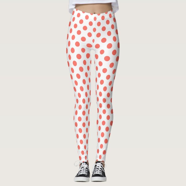 Korallenpolka-Punkte auf weiß Leggings (Vorderseite)