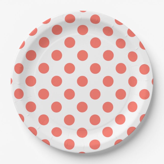 Korallenpolka-Punkte auf weiß Pappteller (Vorderseite)